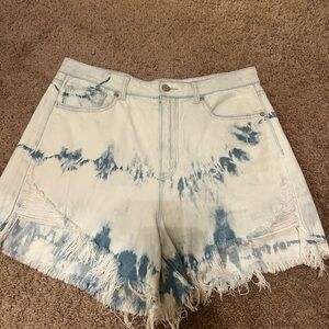 American Eagle Outfitters High Wasted Blue Jean Shorts with Distressed Hem